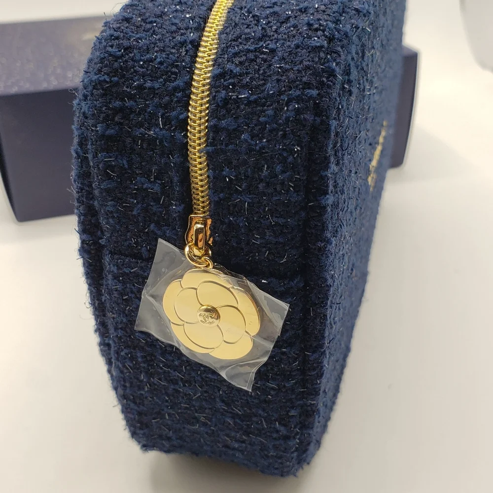 Authentic Chanel Cosmetic Pouch Blue Gold